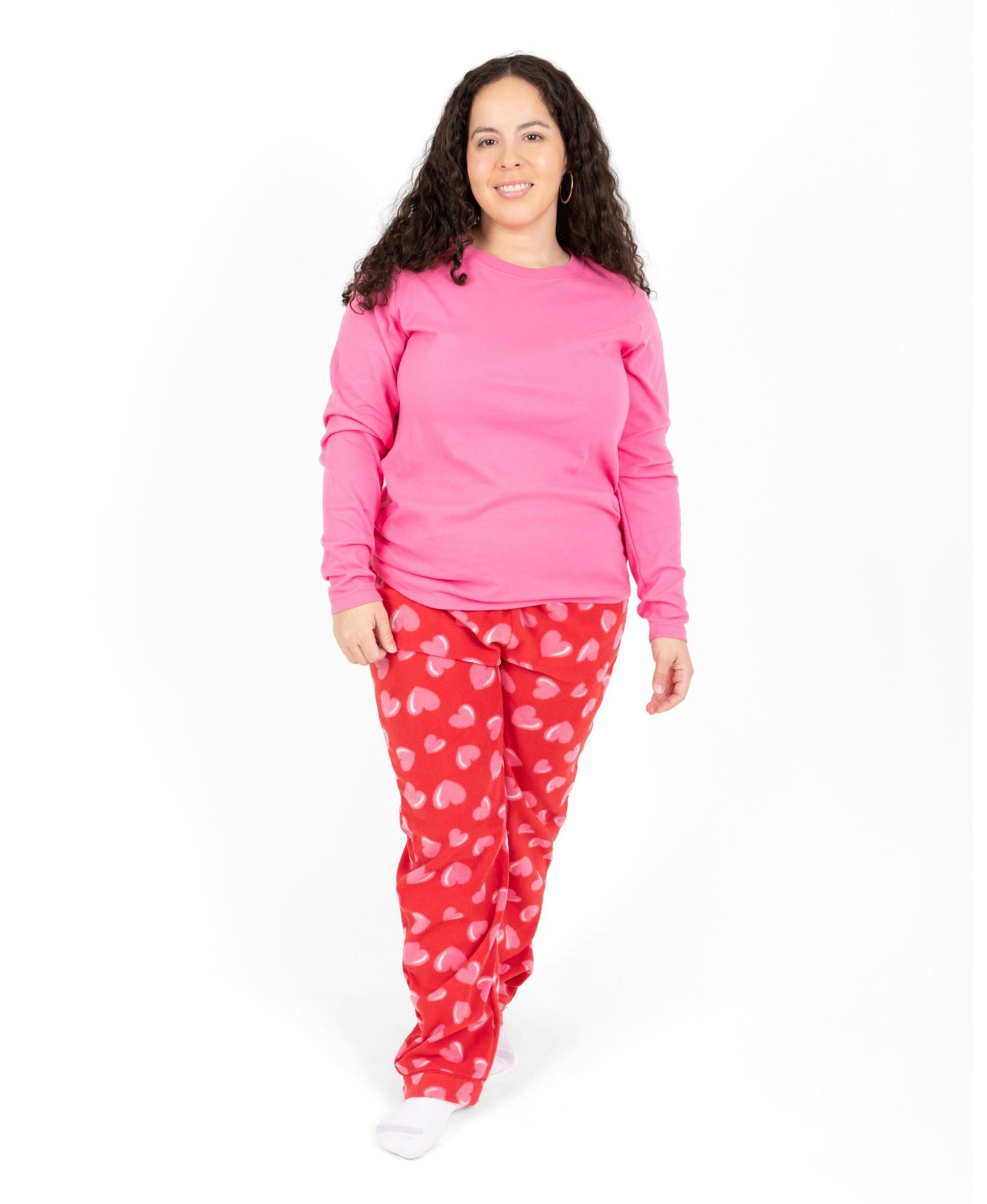 Women's Matching Family Cotton Top and Fleece Pants Heart Pajamas