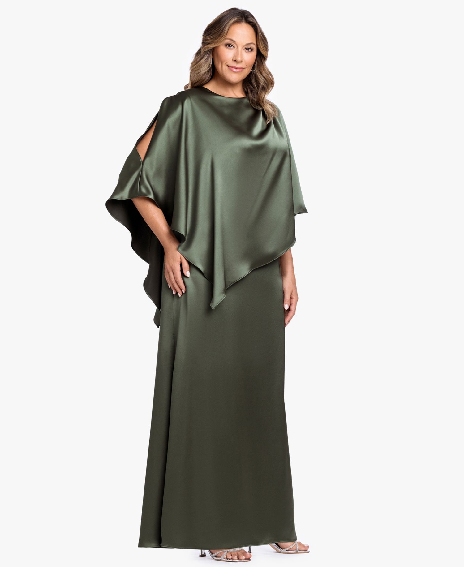 Plus Size Crewneck Satin Overlay Ball Gown