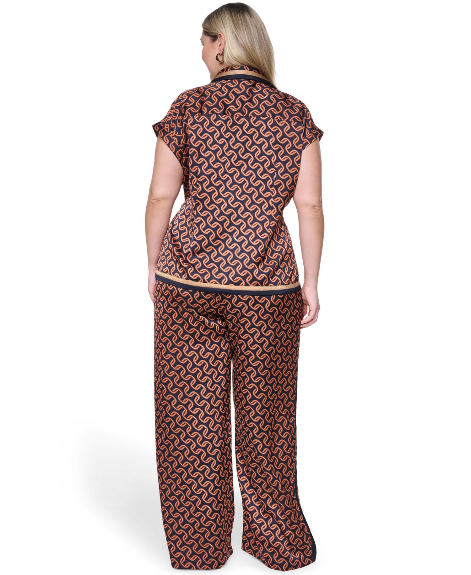 Plus Size Mid-Rise Printed D-Ring Belted Wide-Leg Pants