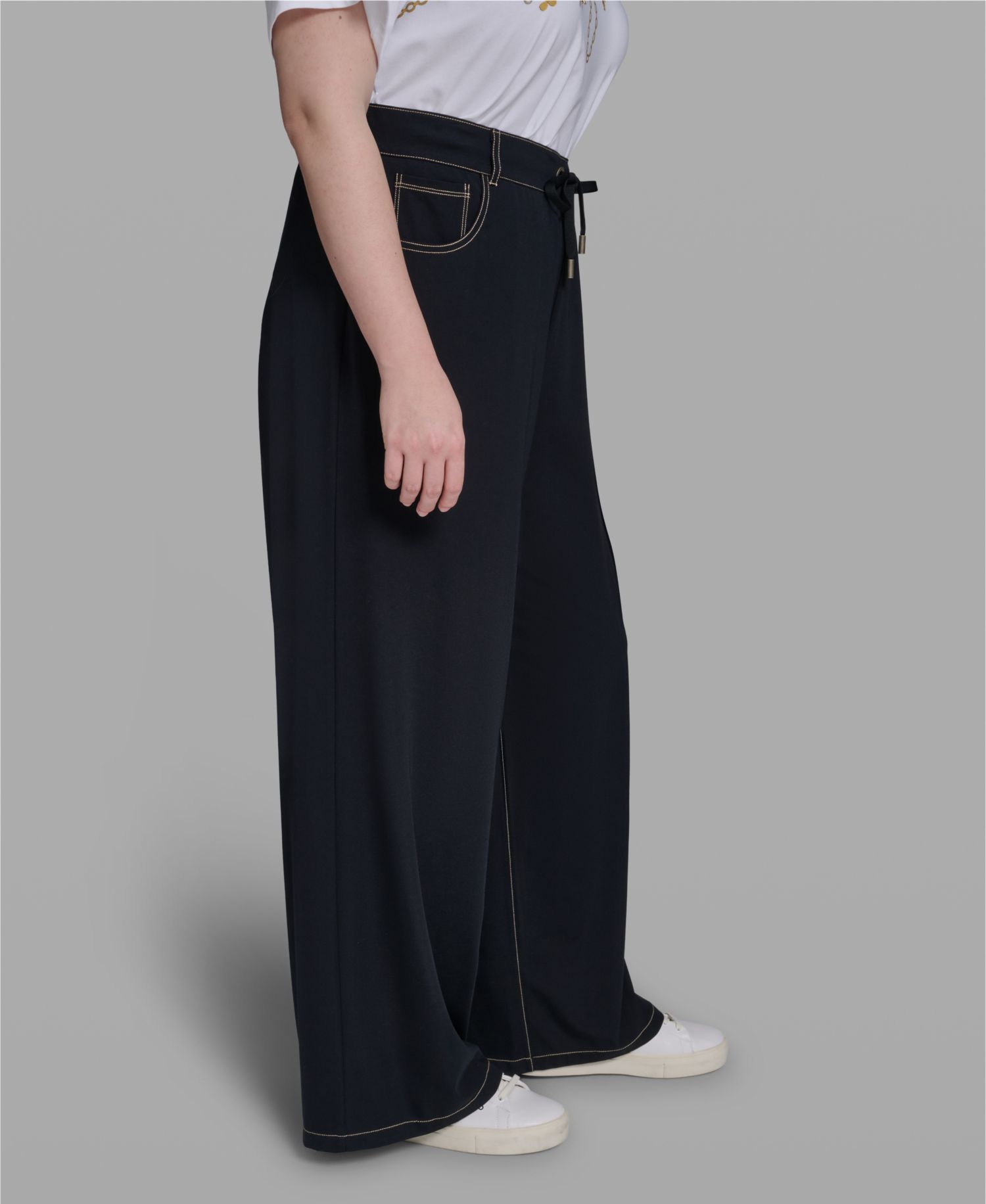 Plus Size High-Waist Knit Flared Drawstring Pants