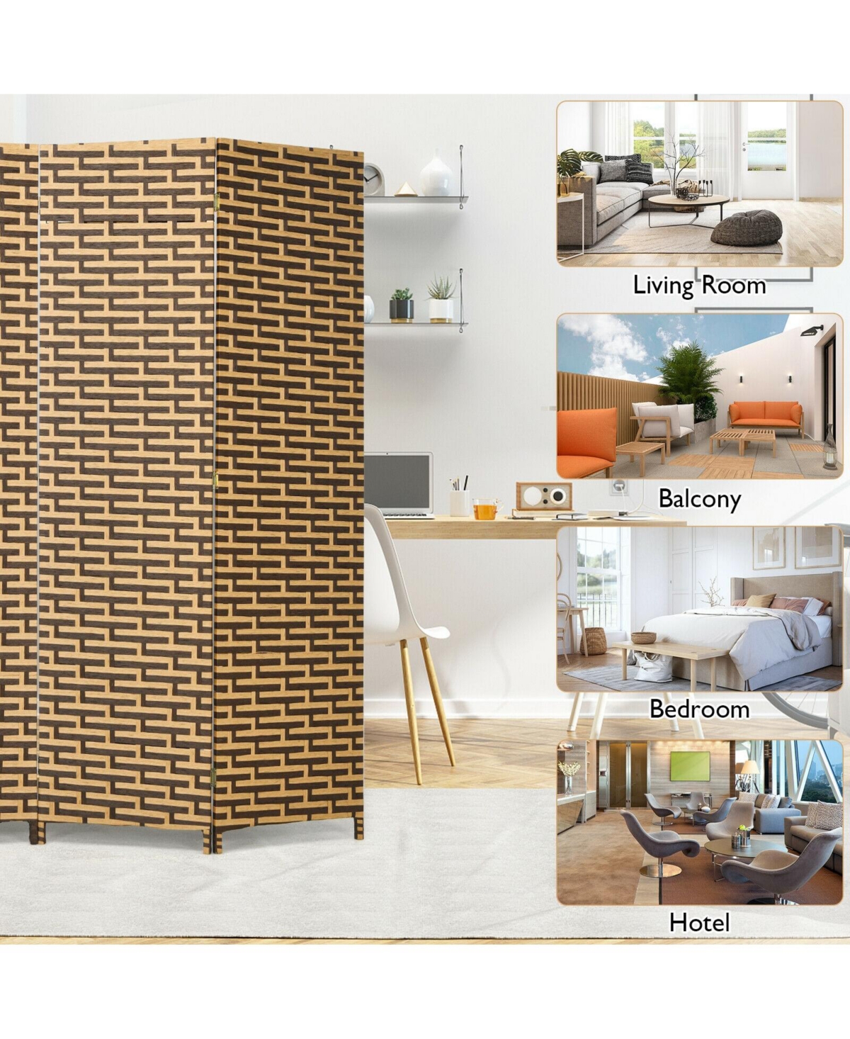 sumyeg 4-Panel Folding Privacy Room Divider with Rustproof Hinges for Indoor Separation