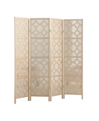 4-Panel Room Divider with Quatrefoil Diamond Design Folding Decorative Screen for Indoor Use