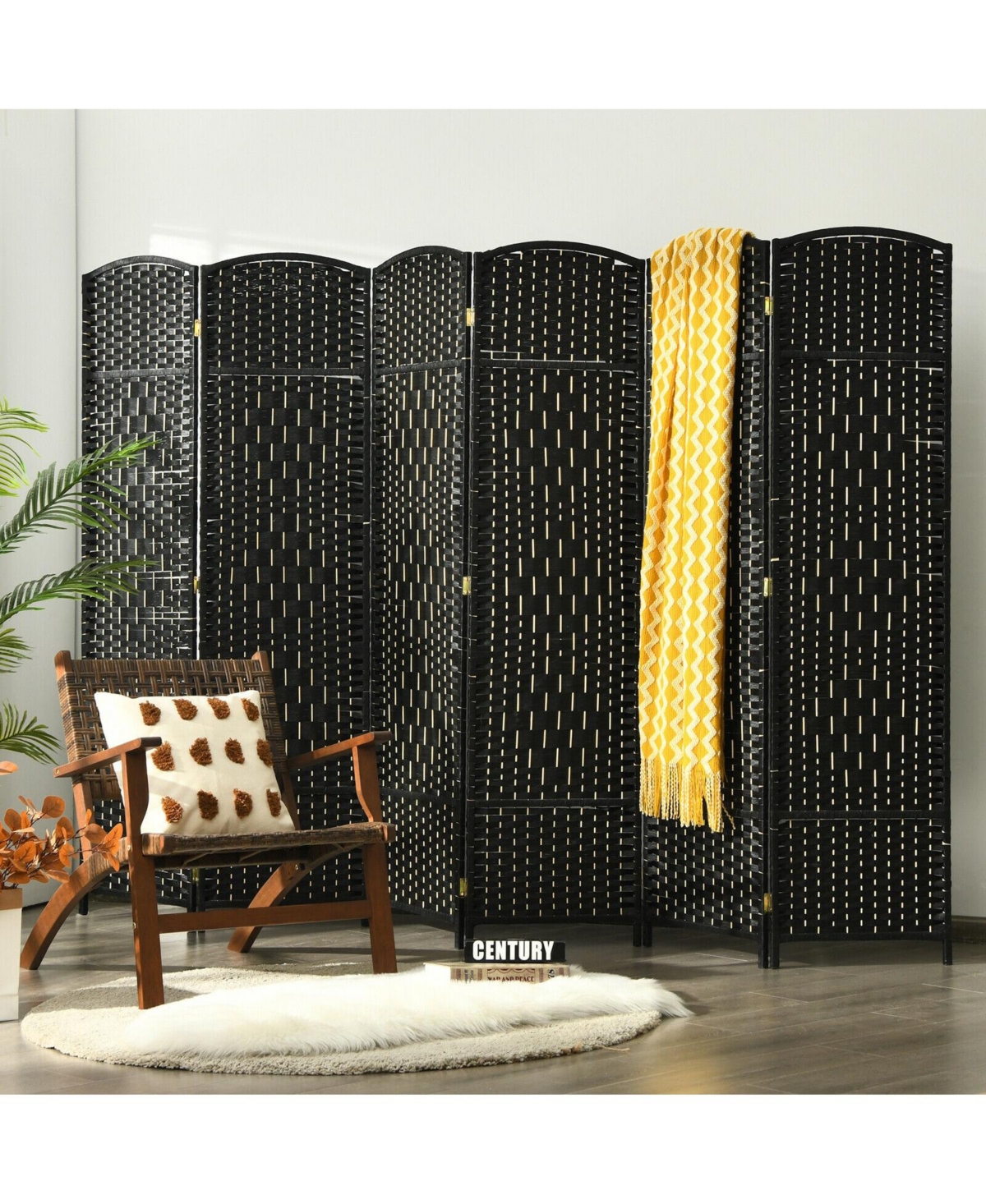 sumyeg 6-Foot 6-Panel Folding Fiber Room Divider Screen with Woven Texture