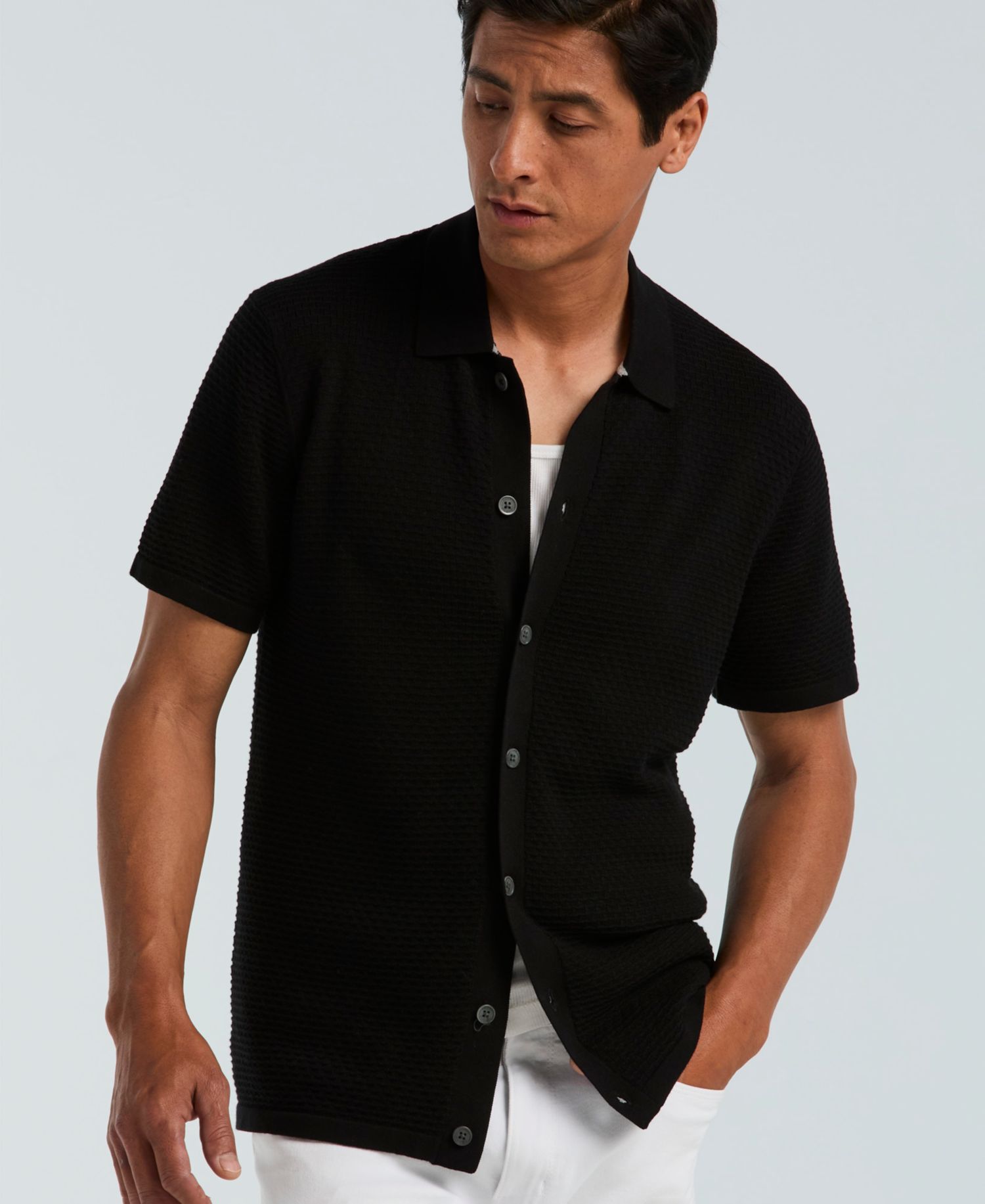 Men's Cotton Wavy Stripe Polo Sweater