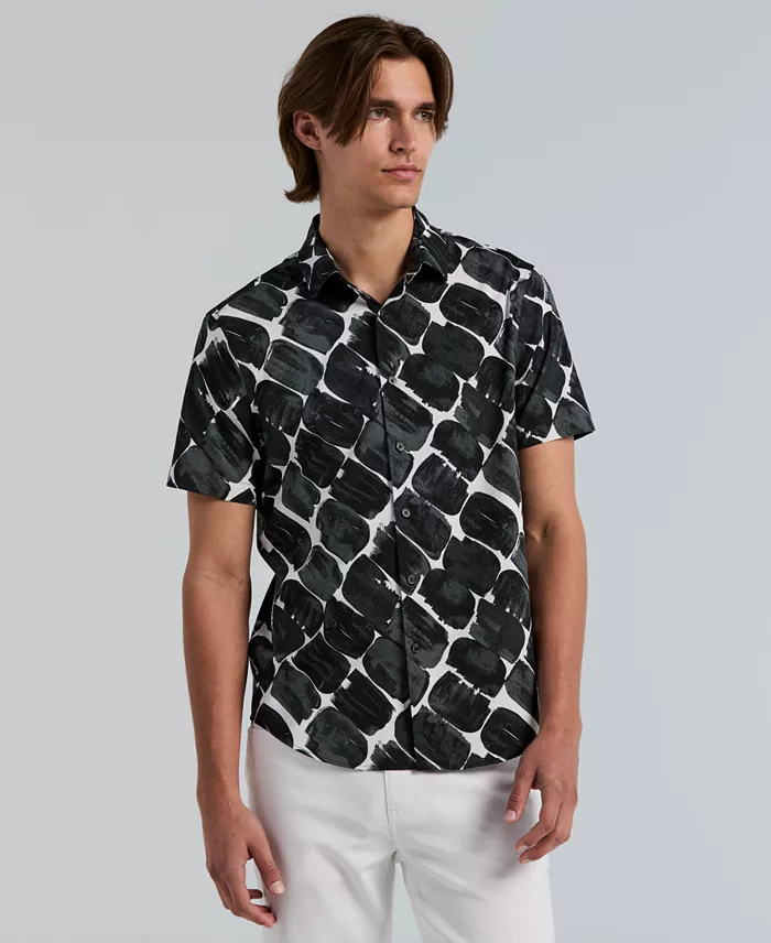 Men's Poplin Abstract Print Short-Sleeve Shirt