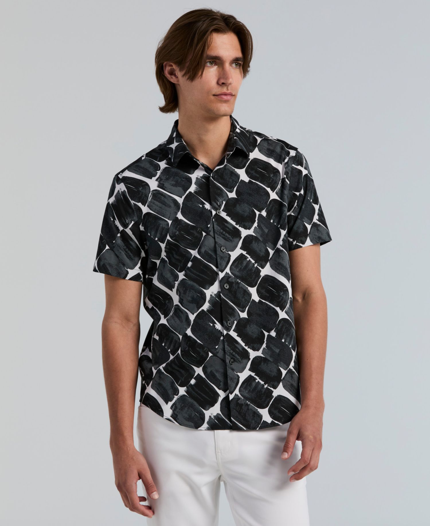 Men's Poplin Abstract Print Short-Sleeve Shirt