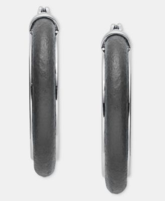 Medium Leather Inlay Hoop Earrings, 1.15" 