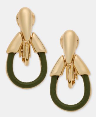 Leather Tear-Shape Clip-On Drop Earrings