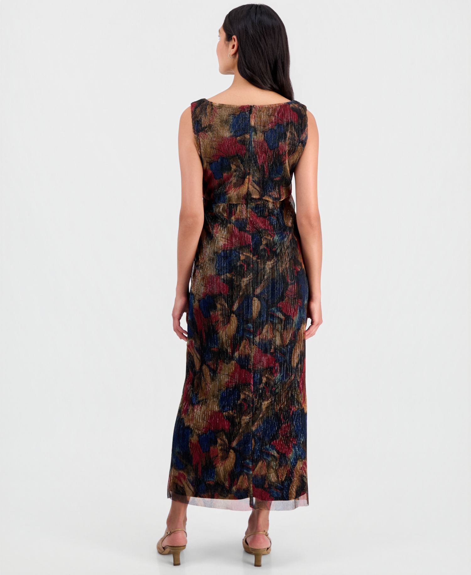Petite Metallic-Print Twist-Front Sleeveless Dress