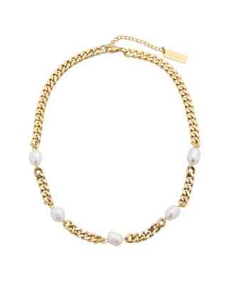 St. Moran Tarnish-Resistant Gold Natural Freshwater Imitation Pearl Curb Chain Sabine Necklace - White