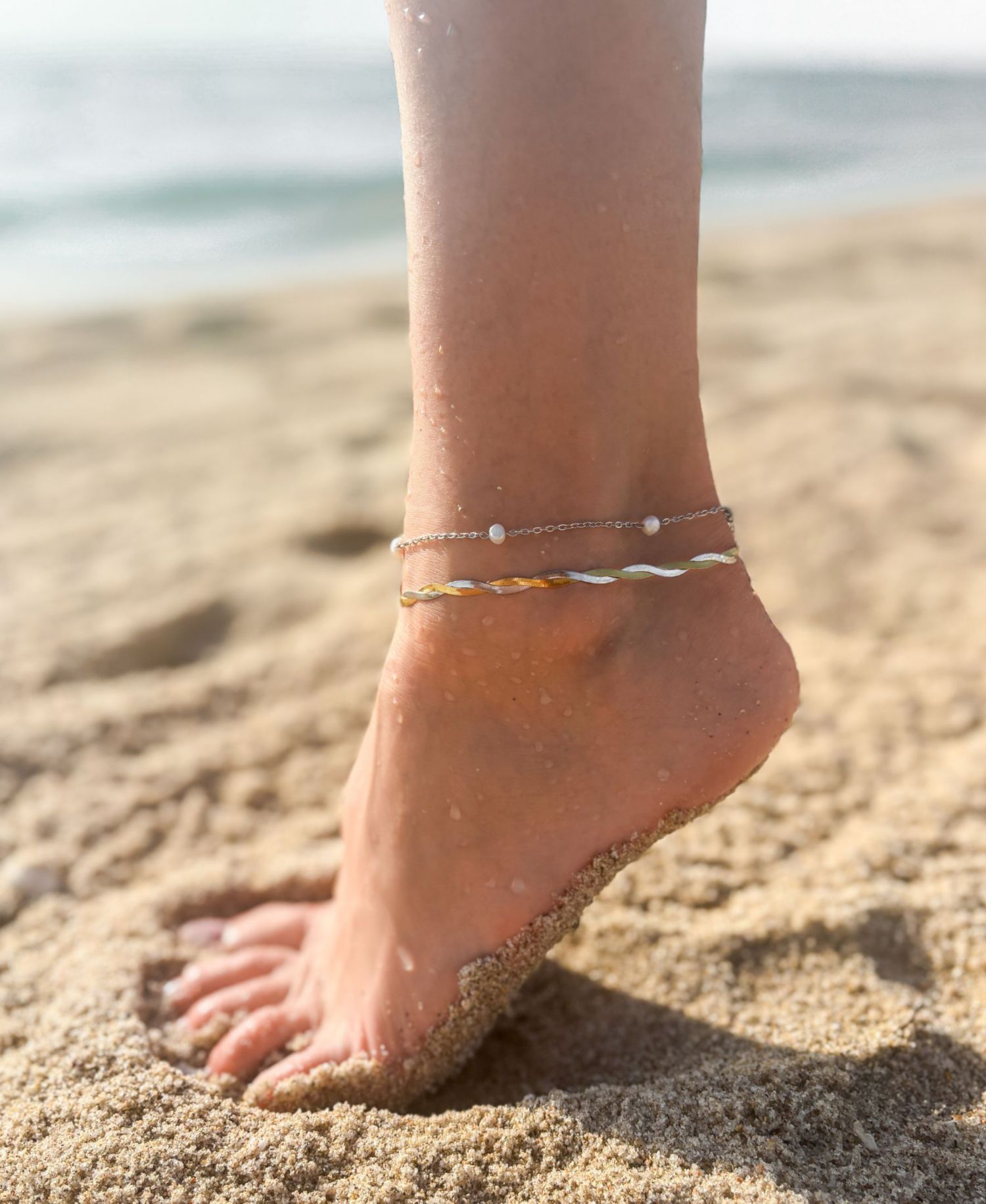 Tarnish-Resistant Silver Natural Freshwater Pearl Max Station Anklet