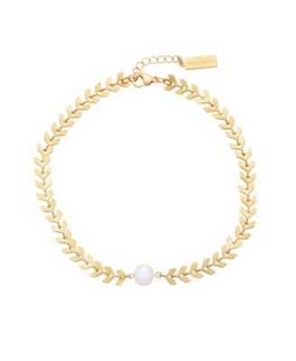 St. Moran Tarnish-Resistant Gold Natural Freshwater Imitation Pearl Alina Fishtail Chain Anklet - Gold