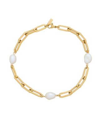 St Moran Tarnish-Resistant Gold Natural Freshwater Imitation Pearl Chunky Paperclip Aviv Anklet - White 71$