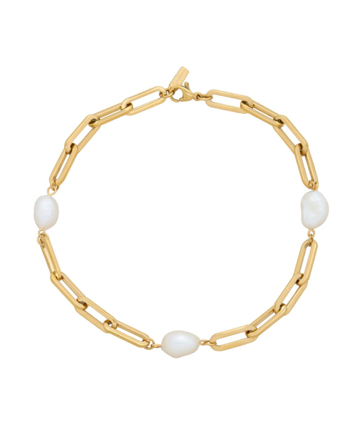 Tarnish-Resistant Gold Natural Freshwater Pearl Chunky Paperclip Aviv Anklet