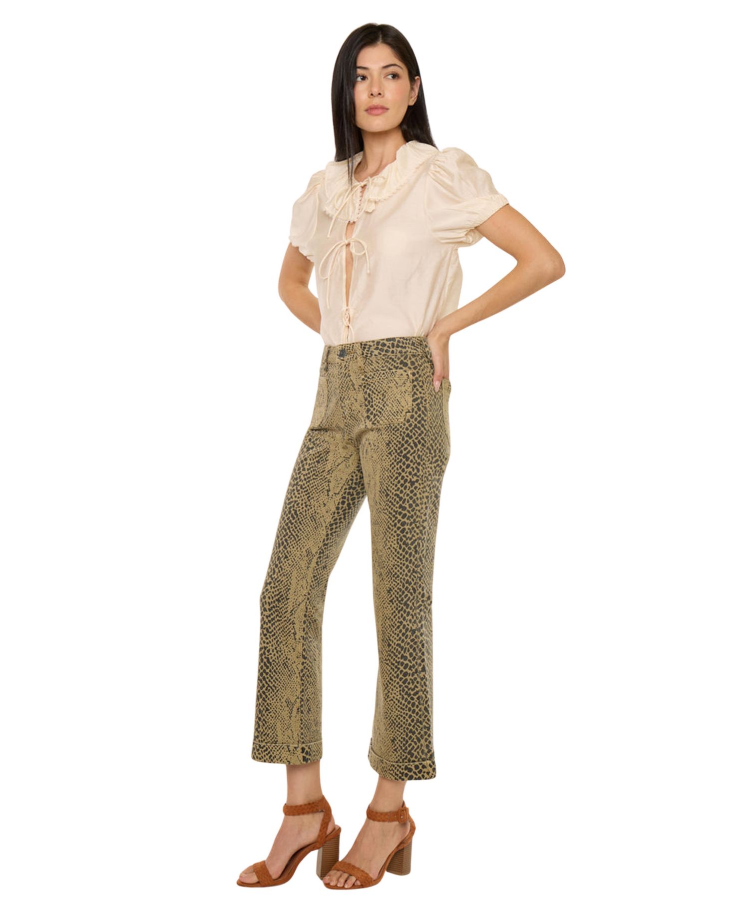 Women's USA Juniors' High Rise Crop Flare Python Print Jeans
