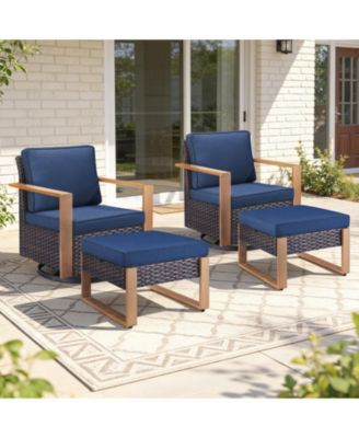 4 Pieces Patio Furniture Sets, Wicker Patio Swivel Glider Chairs Set with 2 Ottoman, Outdoor Furniture Set for Outside Porch