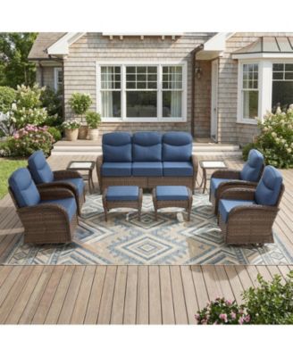 Outdoor Patio Furniture Set-9 Pieces All-Weather Wicker Outdoor Furniture with Swivel Patio Chairs Patio Conversation Sets