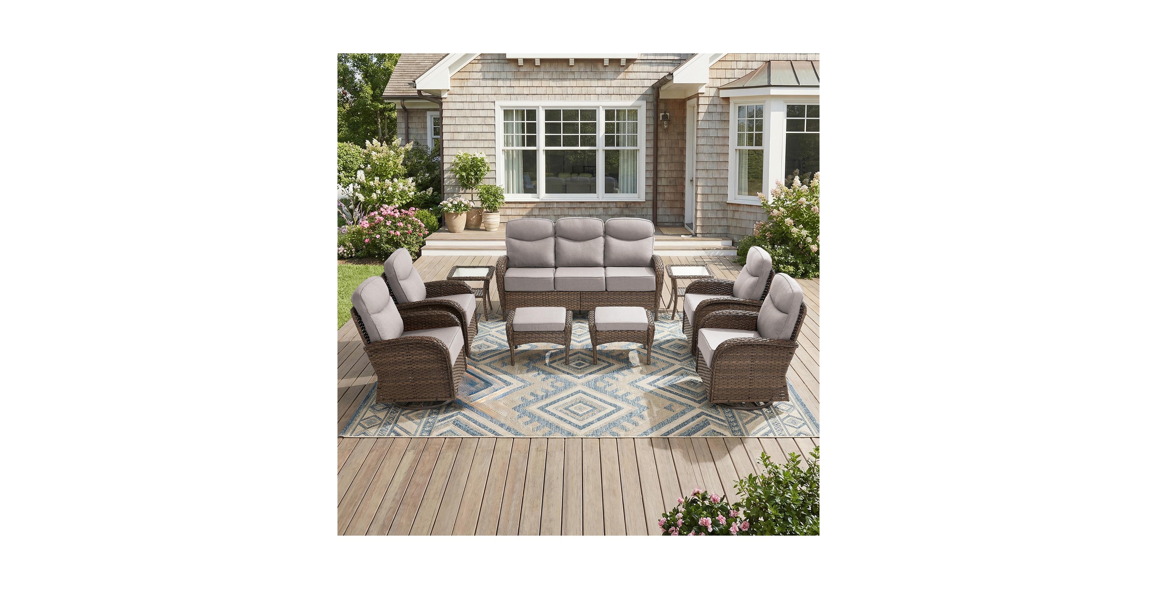 Pocassy Outdoor Patio Furniture Set-9 Pieces All-Weather Wicker Outdoor Furniture with Swivel Patio Chairs Patio Conversation Sets