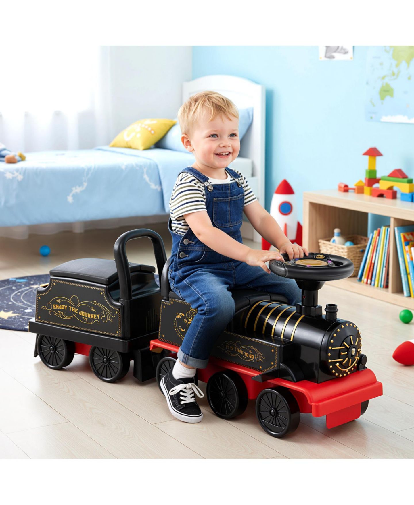 Детская игрушка Gymax Ride on Train 6V Battery Powered Ride on Toy with Under-Seat Storage and Carriage, цвет: Чёрный — фото 4
