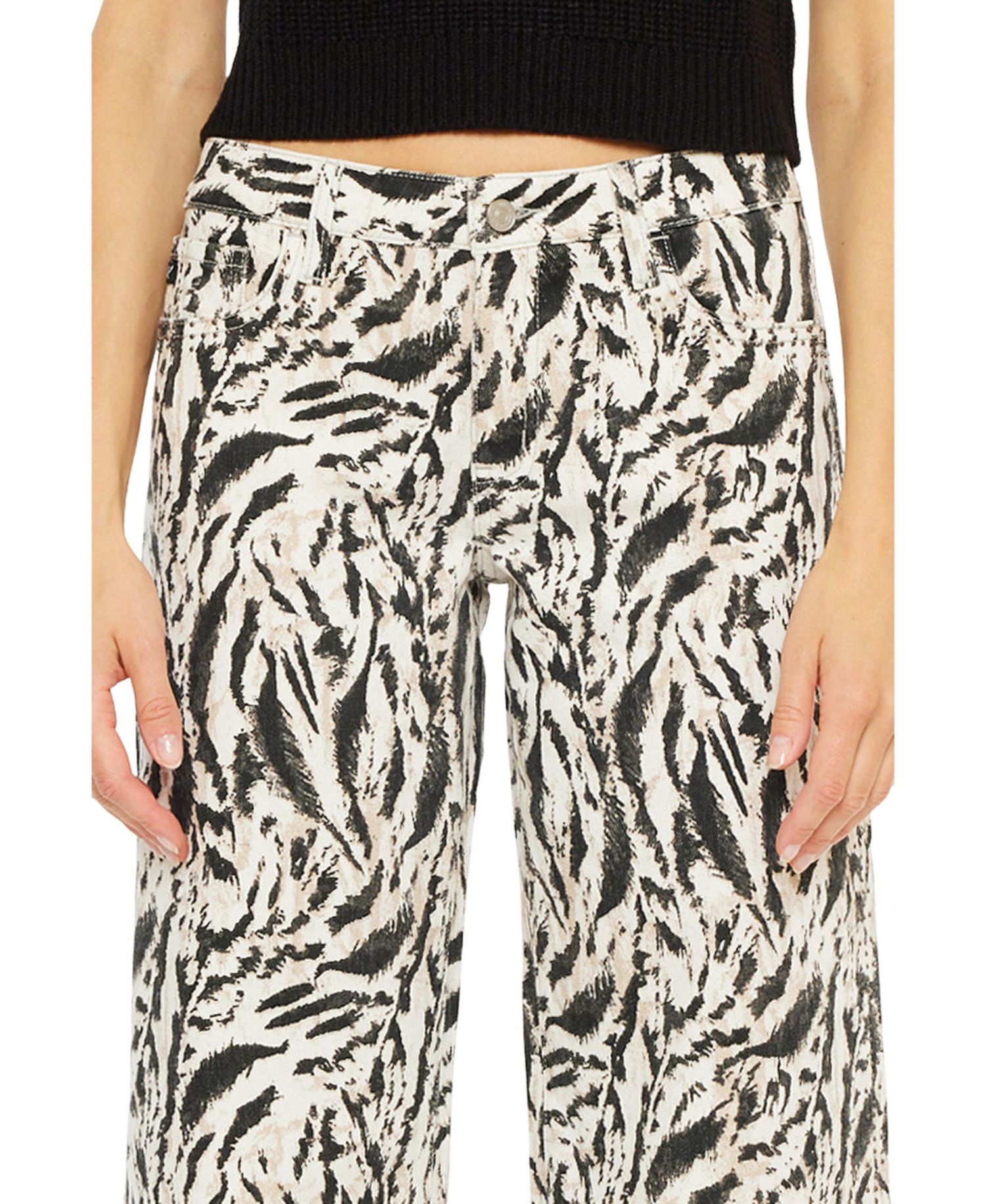 Women's Alonso Mid Rise Printed Crop Wide-Leg Jeans