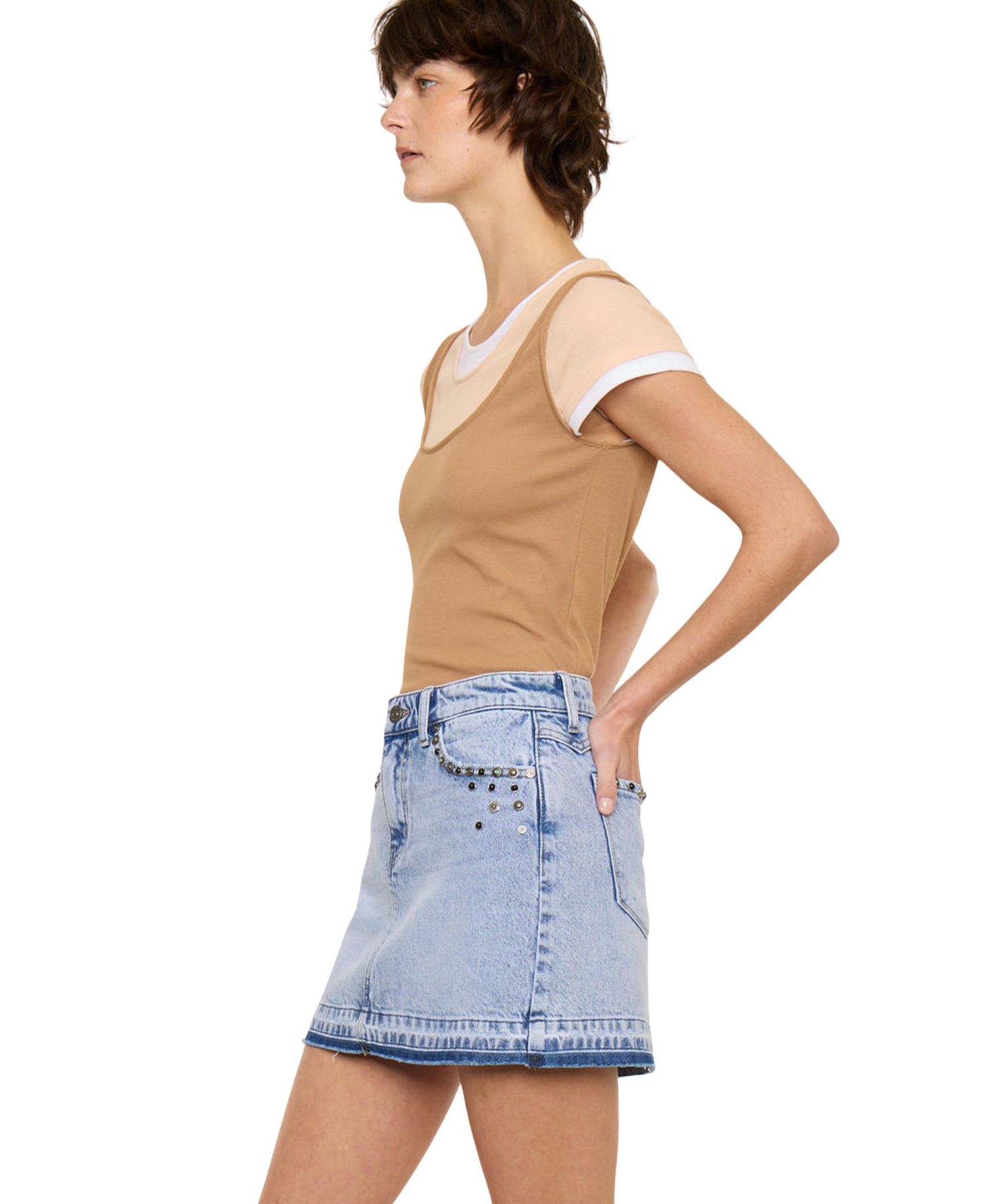 Women's USA Mildred Mid Rise Western Studded Denim Skirt