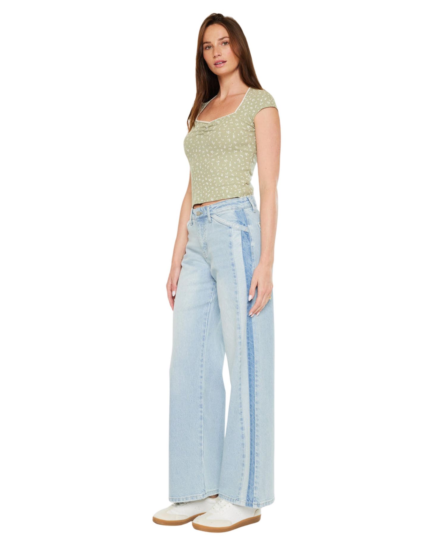 Women's High Rise Colorblock Wide Leg Jeans