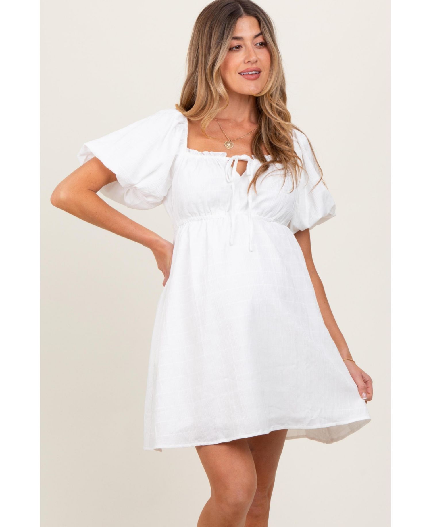 Women's Pink Textured Bubble Sleeve Mini Dress