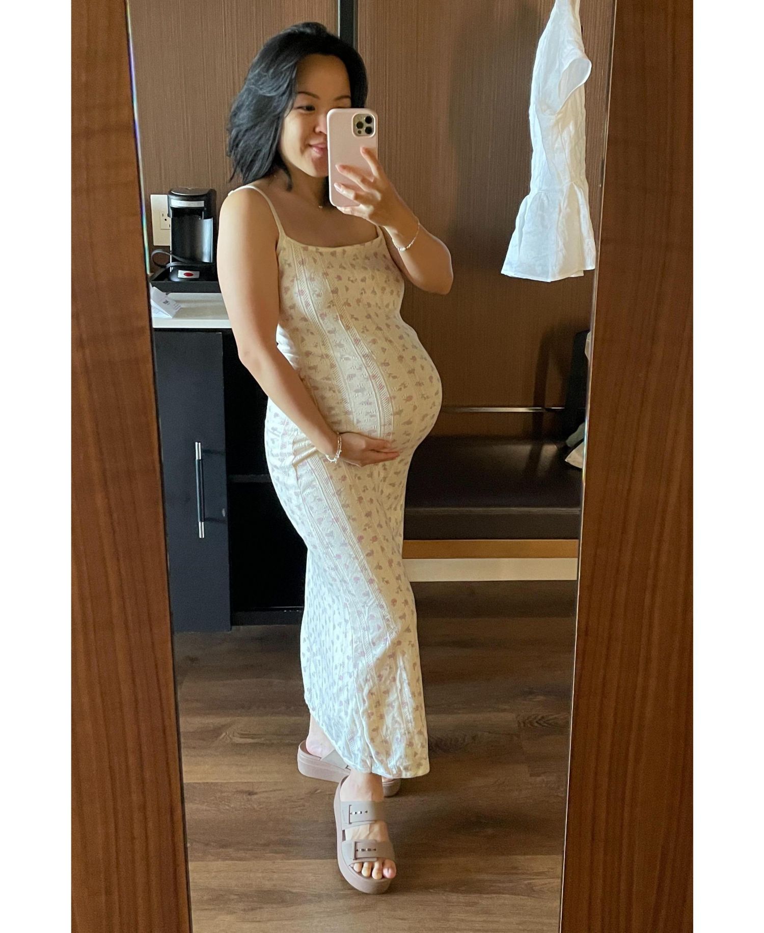 Women's Ivory Floral Pointelle Knit Midi Dress