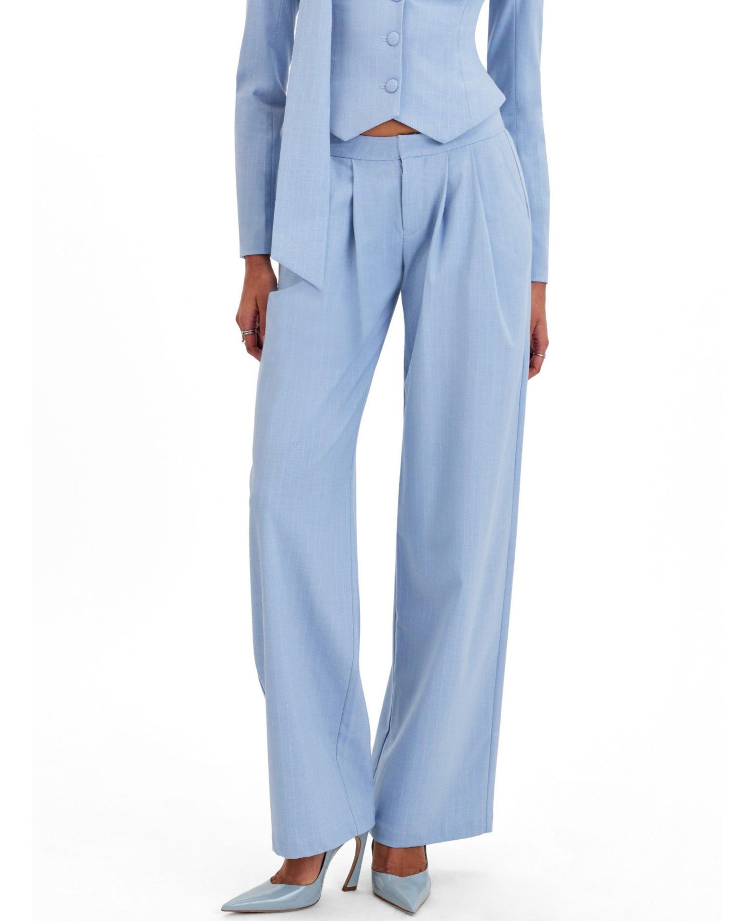 Women's Reva Sky Blue Pinstripe Single Pleat Pants