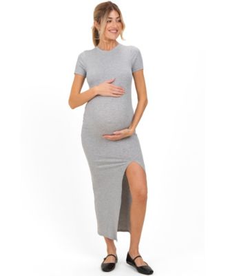Maternity Heather Short Sleeve High Slit Maxi Dress