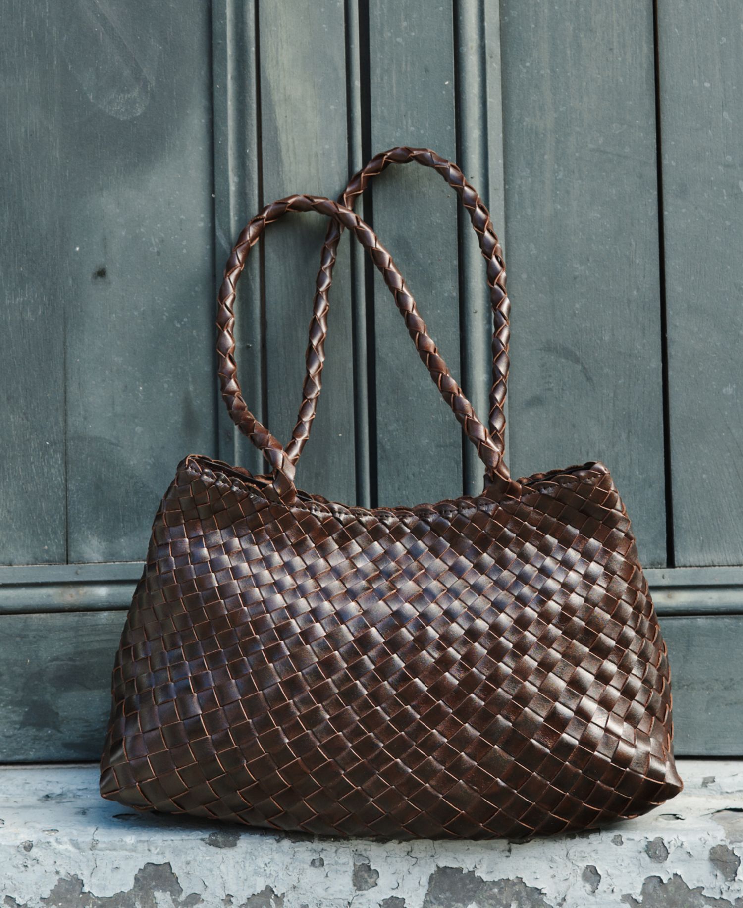 Cheri Large Woven Leather Satchel Handbag