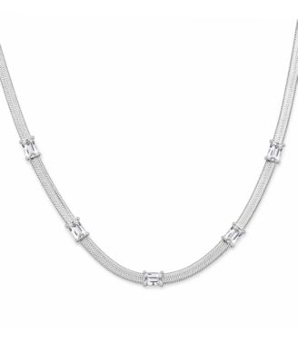 Cubic Zirconia Rectangular Stone Station Necklace