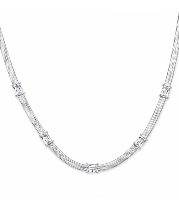 And Now This Cubic Zirconia Rectangular Stone Station Herringbone Necklace
