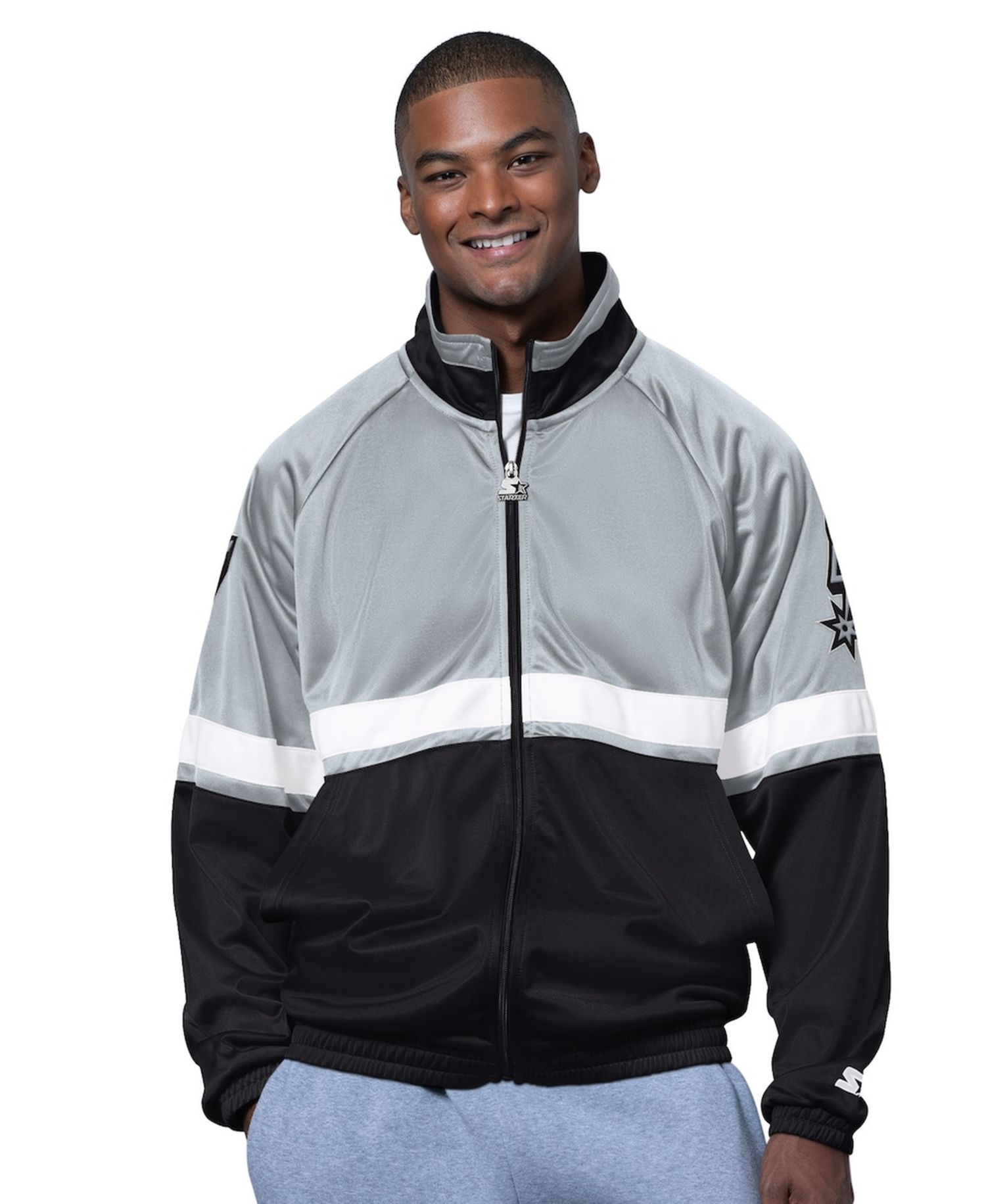Men's Black/White San Antonio Spurs The Veteran Tricot Track Raglan Full-Zip Jacket