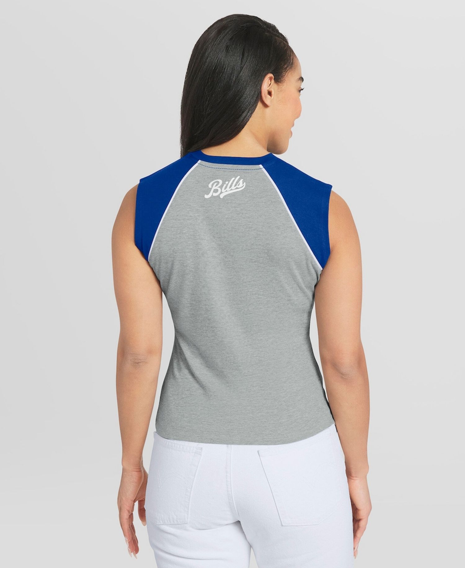 Women's Gray Buffalo Bills Cropped Raglan Tank Top