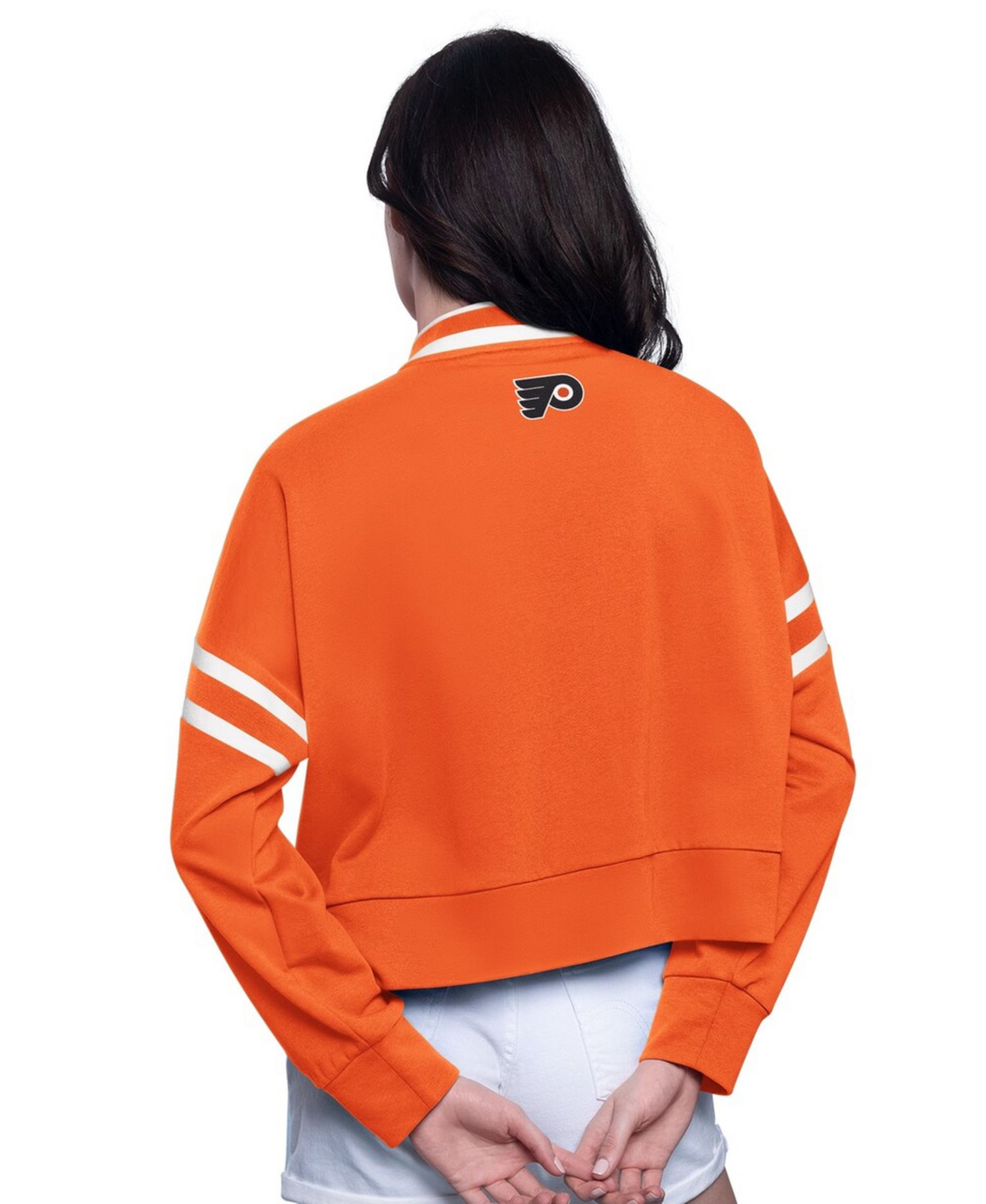 Women's Orange Philadelphia Flyers Power Play Cropped Pullover Sweatshirt