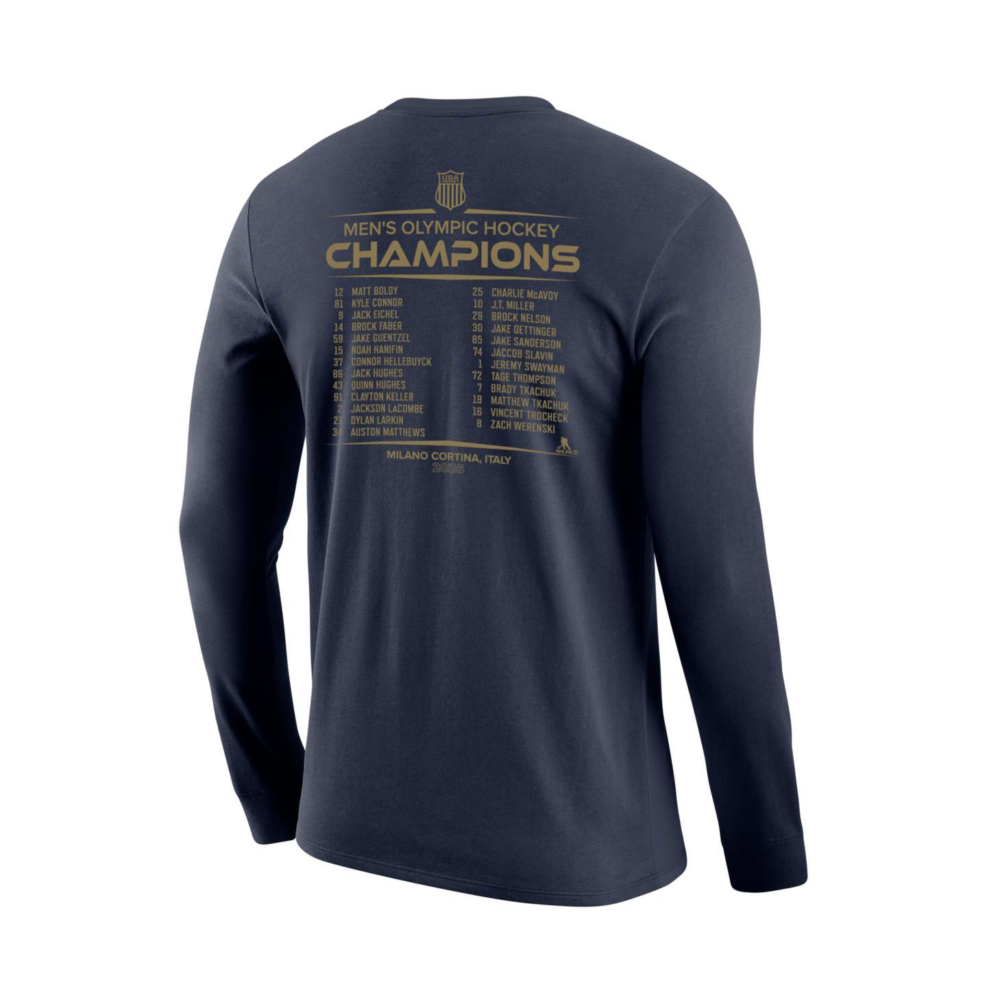 Мужская футболка Nike Navy USA Hockey 2026 Winter Olympics Gold Medal Roster Long Sleeve — фото 3