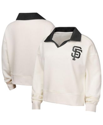 Big Girls White San Francisco Giants Ballpark Hit Collared V-Neck Pullover Sweatshirt
