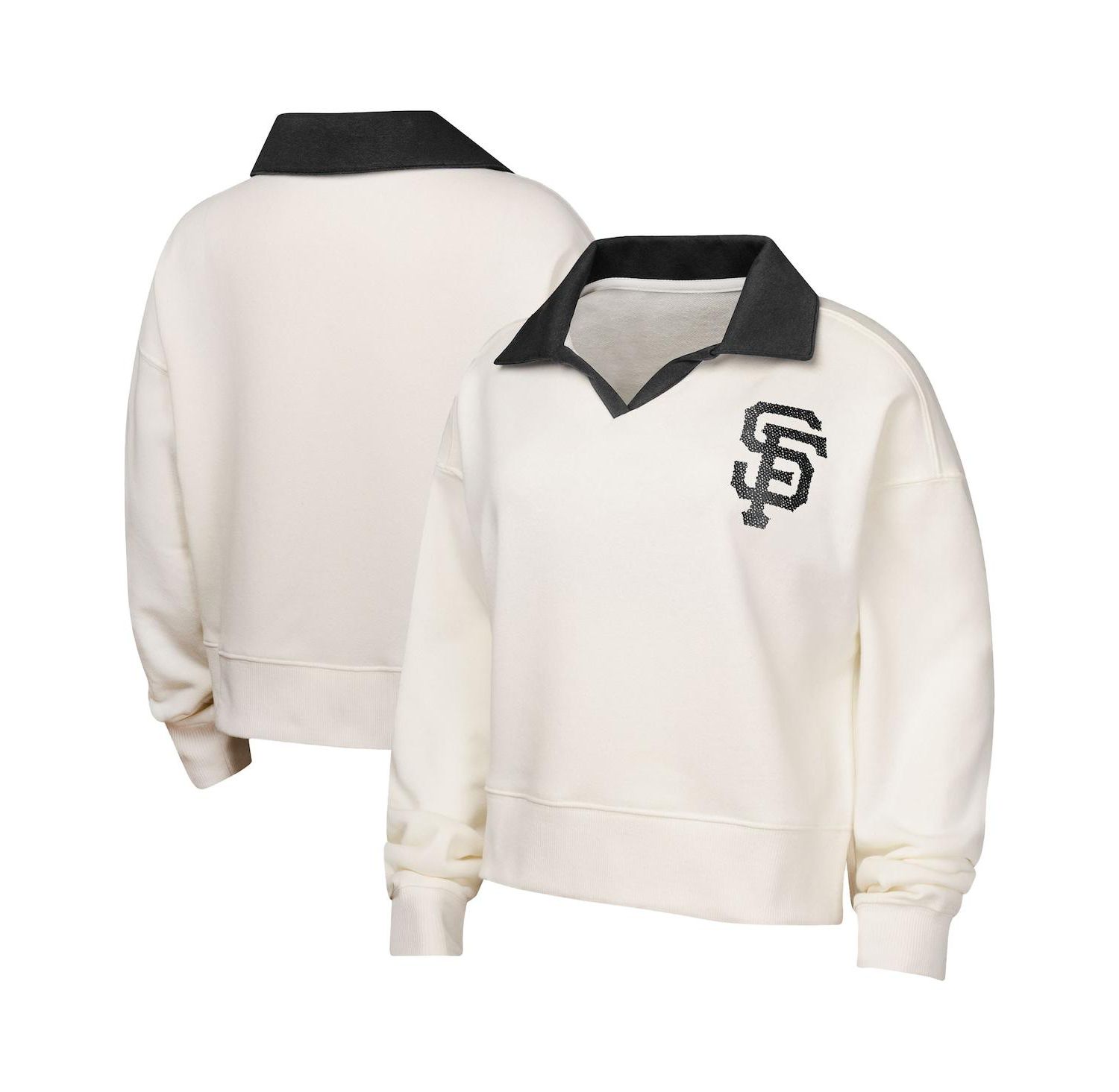 Big Girls White San Francisco Giants Ballpark Hit Collared V-Neck Pullover Sweatshirt