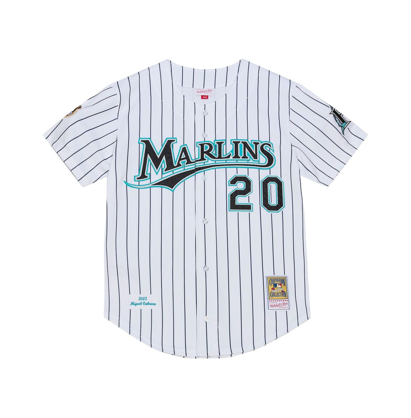 Мужской топ Mitchell & Ness Miguel Cabrera White Florida Marlins 2003 Cooperstown Collection Authentic Jersey — фото 2