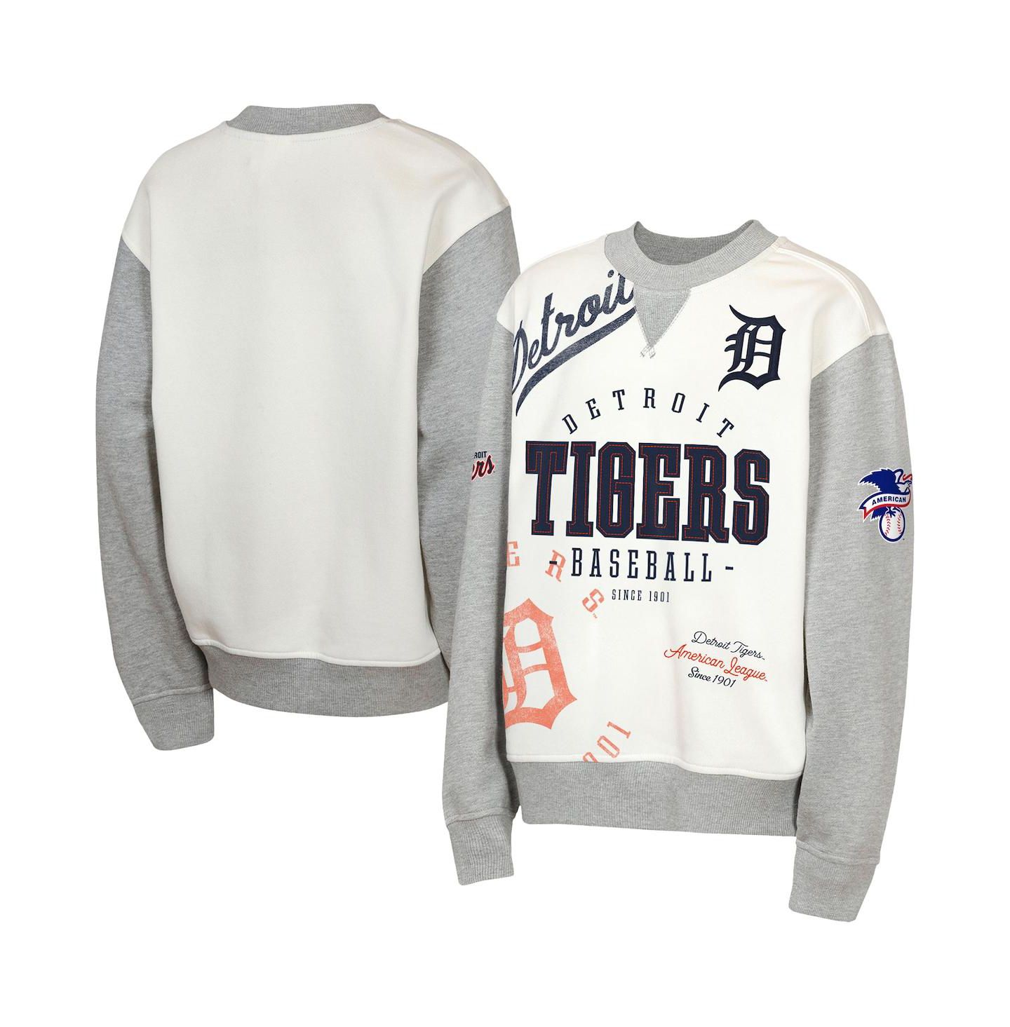 Детская толстовка Outerstuff Cream/Gray Detroit Tigers Big League Power Hit Fleece — фото 1
