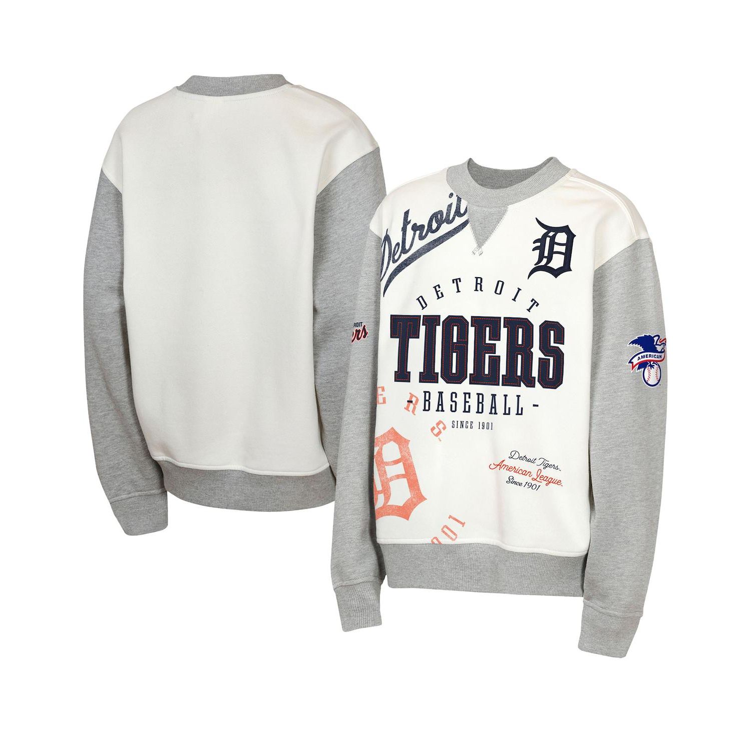 Big Boys and Girls Cream/Gray Detroit Tigers Big League Power Hit Fleece Sweatshirt