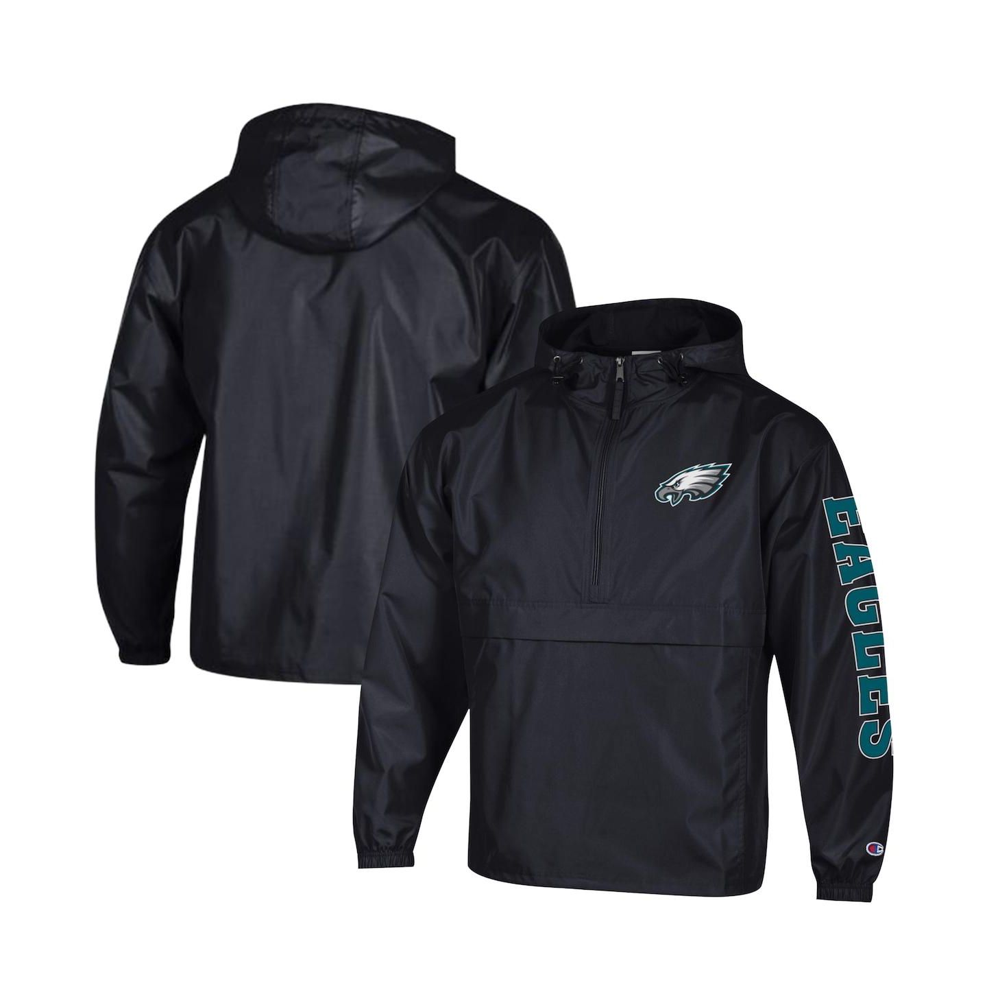 Мужская куртка Champion Black Philadelphia Eagles Packable Hooded Windbreaker Half-Zip — фото 1