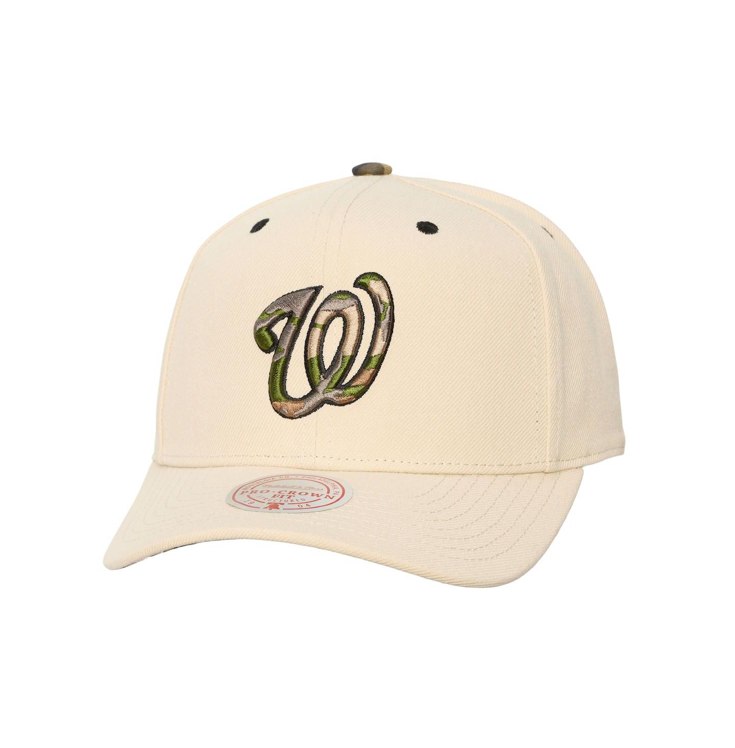 Кепка Mitchell & Ness Cream Washington Nationals Camo Logo Pro Crown Snapback Hat — фото 1