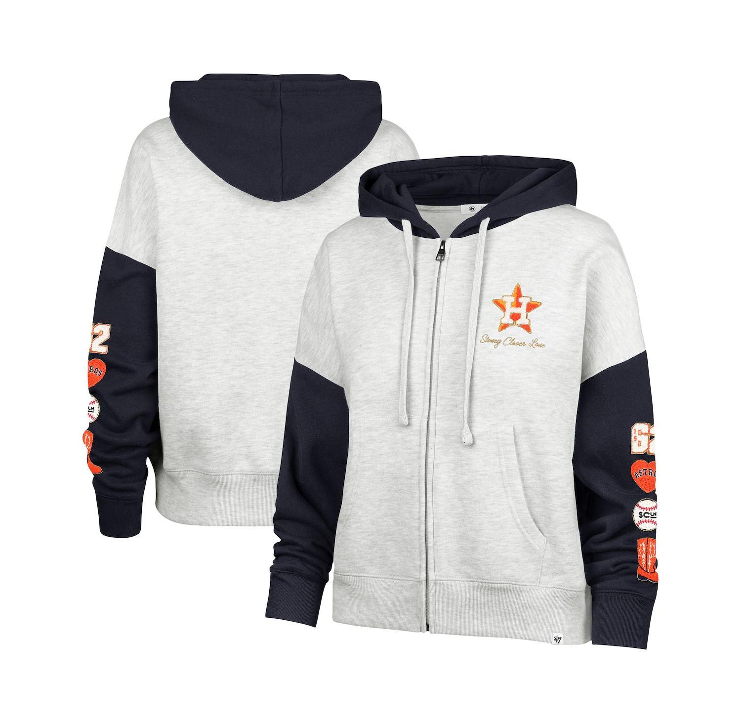 Stoney Clover Lane X '47 Women's Heather Gray/Navy Houston Astros Color Block Full-Zip Hoodie