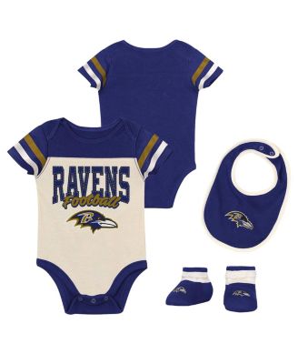 Baby Boys and Girls Baltimore Ravens Up One Bodysuit, Bib & Booties Set