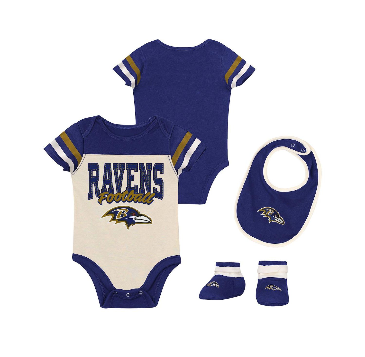 Baby Boys and Girls Baltimore Ravens Up One Bodysuit, Bib & Booties Set