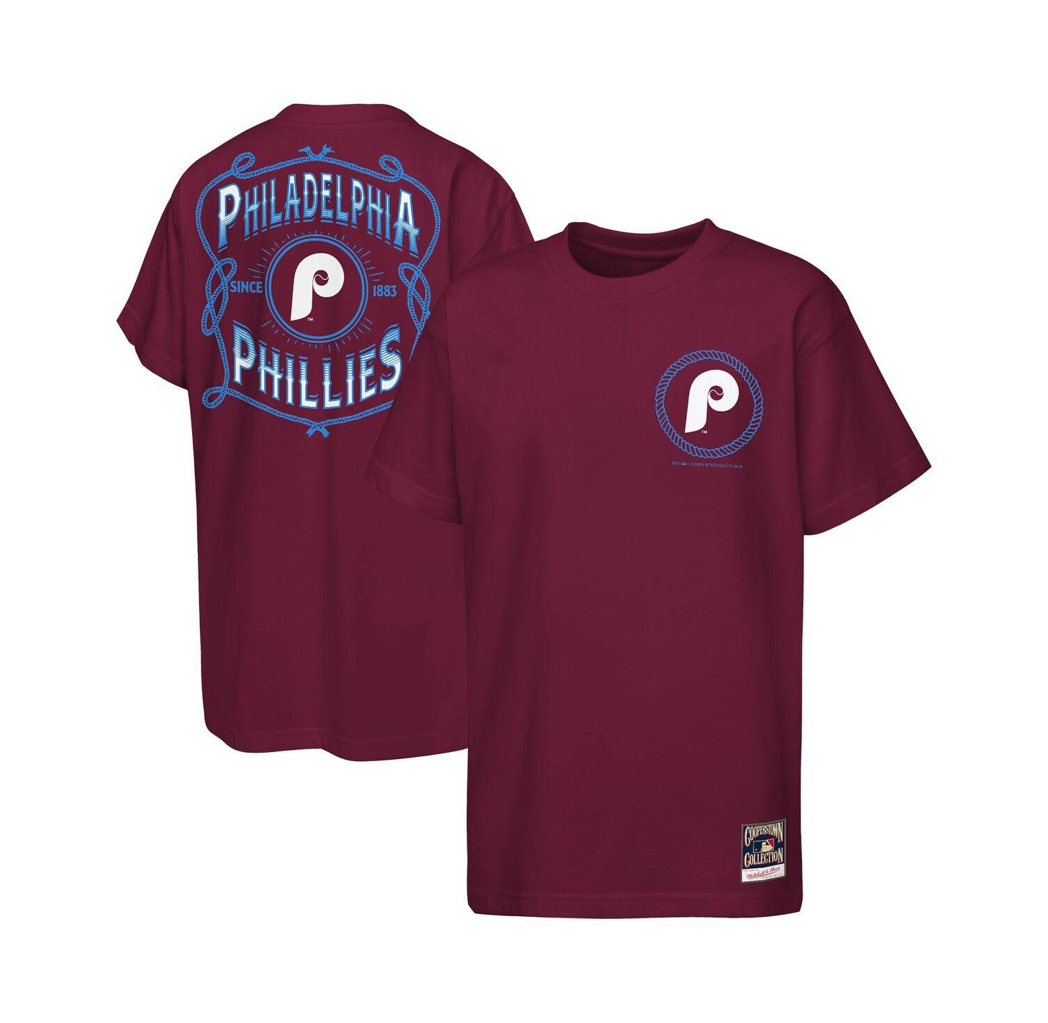 Big Boys and Girls Burgundy Philadelphia Phillies Cooperstown Rodeo Rope T-Shirt