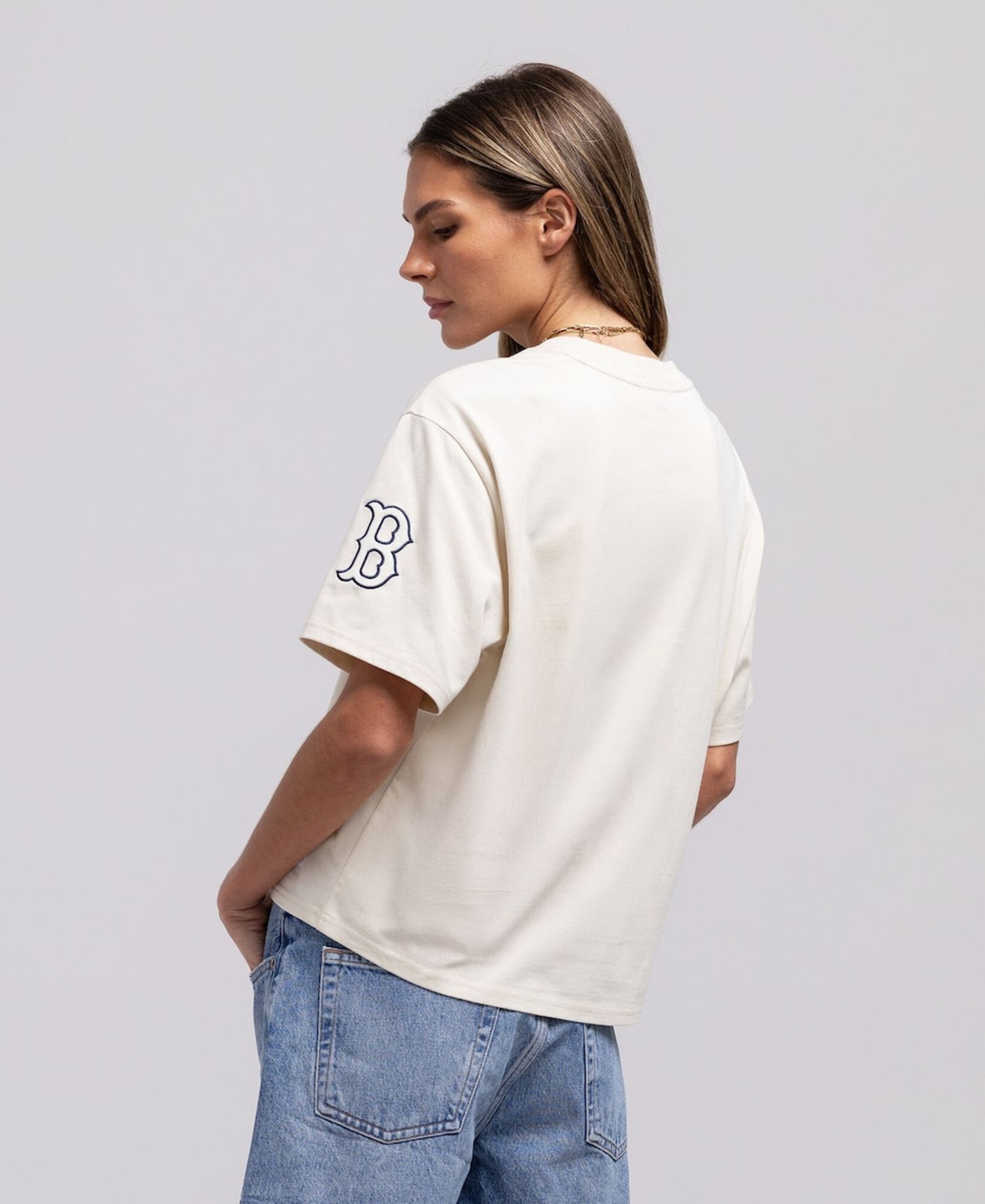 Women's Cream Boston Red Sox Cooperstown Yacht Rock Boxy Cropped T-Shirt