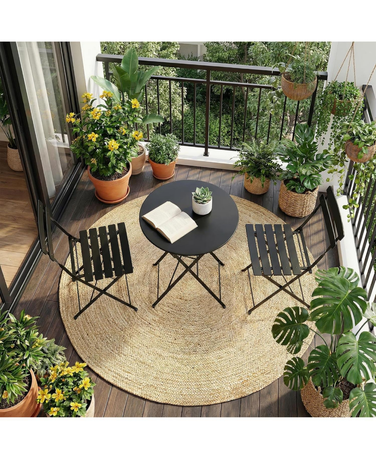 gaomon 3 Piece Folding Patio Bistro Set, Metal Table and 2 Chairs, Outdoor Indoor Furniture for Balcony, Garden, Yard, Porch